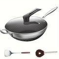 Stainless Steel Wok, 13.3 Inch Non Stick Stir-fry Pan with Lid and Spatula, 2 pcs Kitchen Accessories Gadgets, Compatible with All Cooktops, Kitchen Must Haves, Closeout