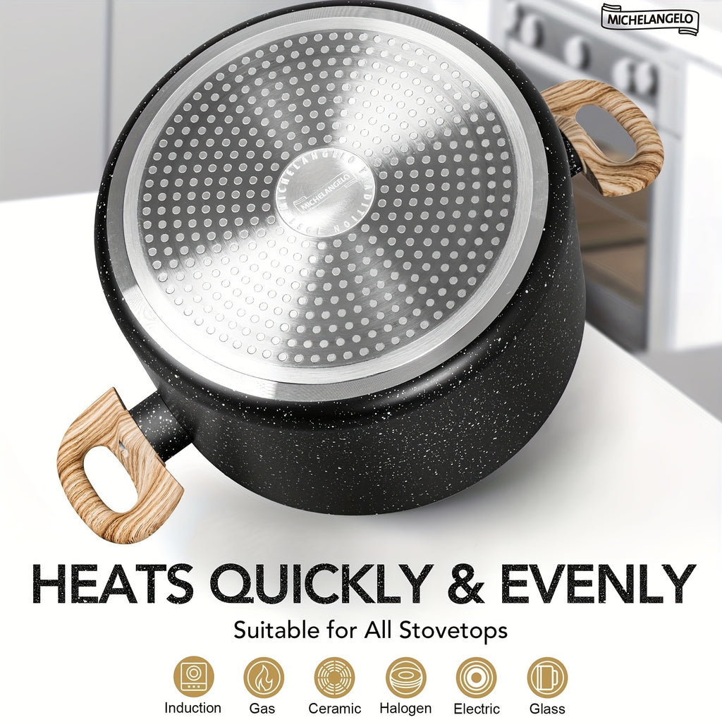 Stock Pot with Lid, Granite Soup Pot with Lid, Induction Pot with Stay-cool Handle, Nonstick Soup Pot with Lid