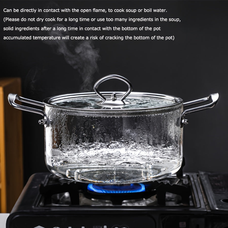 Stainless Steel Handle Glass Stockpot, 7.9in Clear Glass Cookware for Electric Clay Stove\u002FGas Stove, Clear Glass Stewpot with Lid for Mixed Cooking Saucepan, Cooker Heat Cooker Top Pot And Lid, Soup, Milk, Fruit And Spices