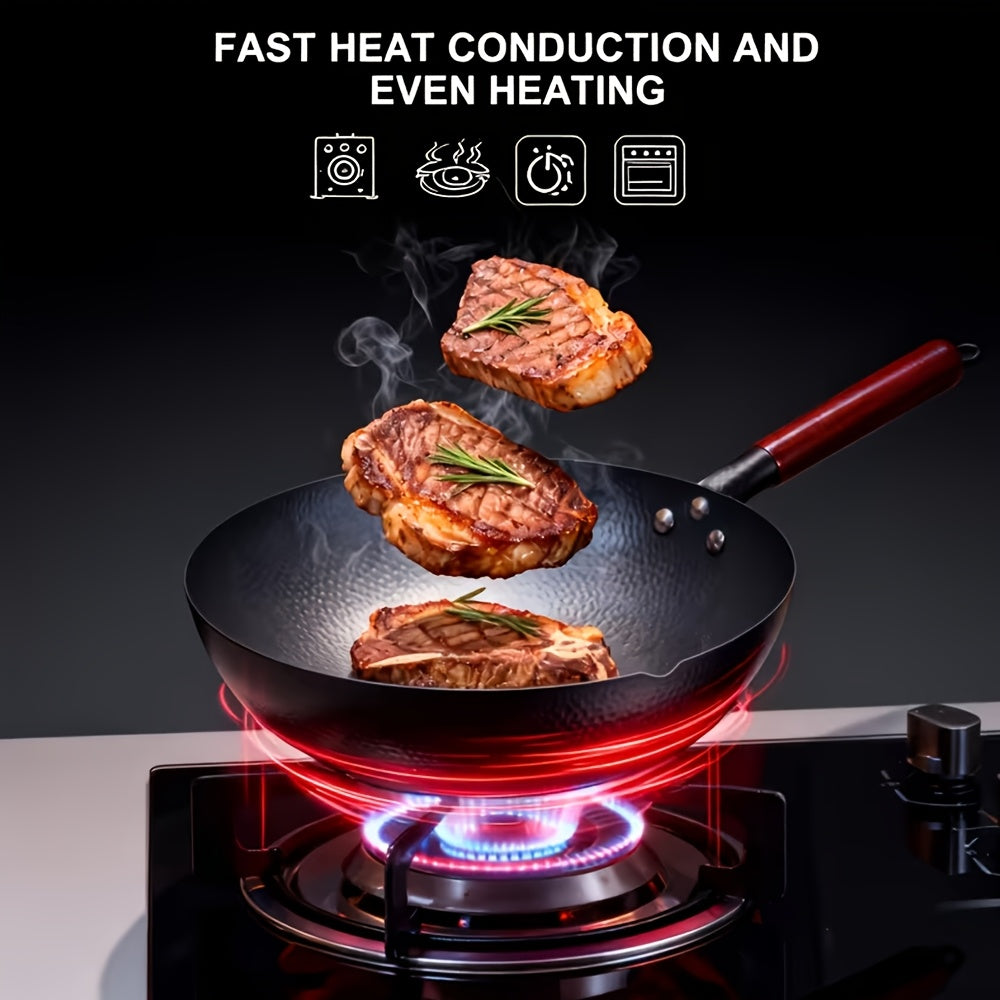 35pcs Woks & Stir-Fry Pans Set with Wooden Lid Cookwares, Cast Iron Wok Pan, No Chemical Coated Flat Bottom Chinese Pan for Induction, Electric, Gas, Halogen All Stoves - 12.6''