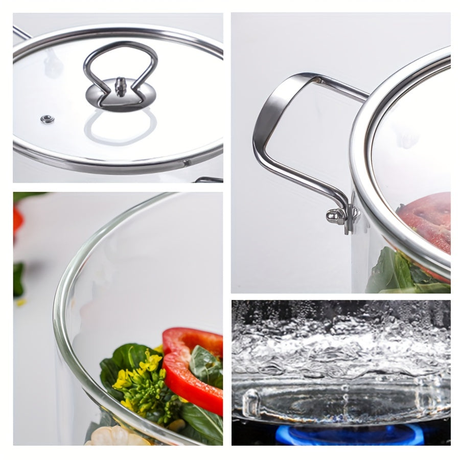 Stainless Steel Handle Glass Stockpot, 7.9in Clear Glass Cookware for Electric Clay Stove\u002FGas Stove, Clear Glass Stewpot with Lid for Mixed Cooking Saucepan, Cooker Heat Cooker Top Pot And Lid, Soup, Milk, Fruit And Spices