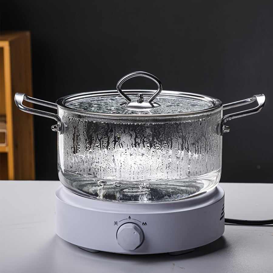 Stainless Steel Handle Glass Stockpot, 7.9in Clear Glass Cookware for Electric Clay Stove\u002FGas Stove, Clear Glass Stewpot with Lid for Mixed Cooking Saucepan, Cooker Heat Cooker Top Pot And Lid, Soup, Milk, Fruit And Spices