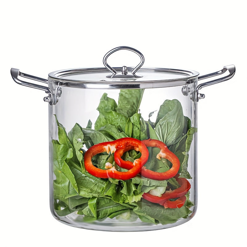 Stainless Steel Handle Glass Stockpot, 7.9in Clear Glass Cookware for Electric Clay Stove\u002FGas Stove, Clear Glass Stewpot with Lid for Mixed Cooking Saucepan, Cooker Heat Cooker Top Pot And Lid, Soup, Milk, Fruit And Spices