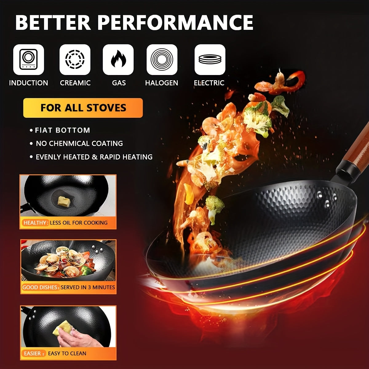 Cast Iron Frying Pan Wok Set - Nonstick, 12.6 Inch Pan With 13 Cookware Accessories, Suitable For All Stoves, Kitchen Utensils, Kitchen Tools, Kitchen Accessory, Kitchen Supplies Camping