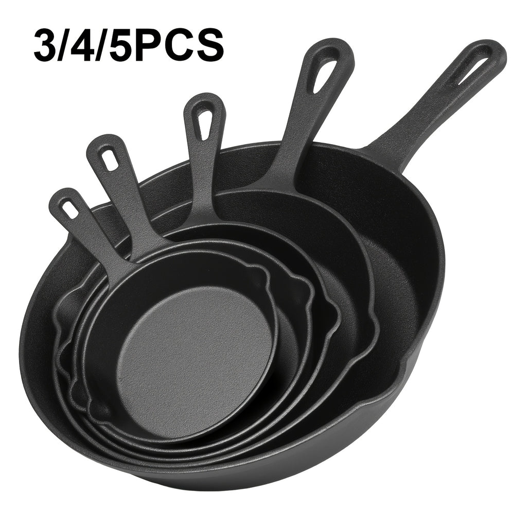 3\u002F4\u002F5pcs Cast Iron Skillet, Heavy-Duty Professional Restaurant Chef Quality Pre-Seasoned Pan Cookware Set, for Frying, Saute, Cooking, Use Indoor\u002FOutdoor, Oven, Grill