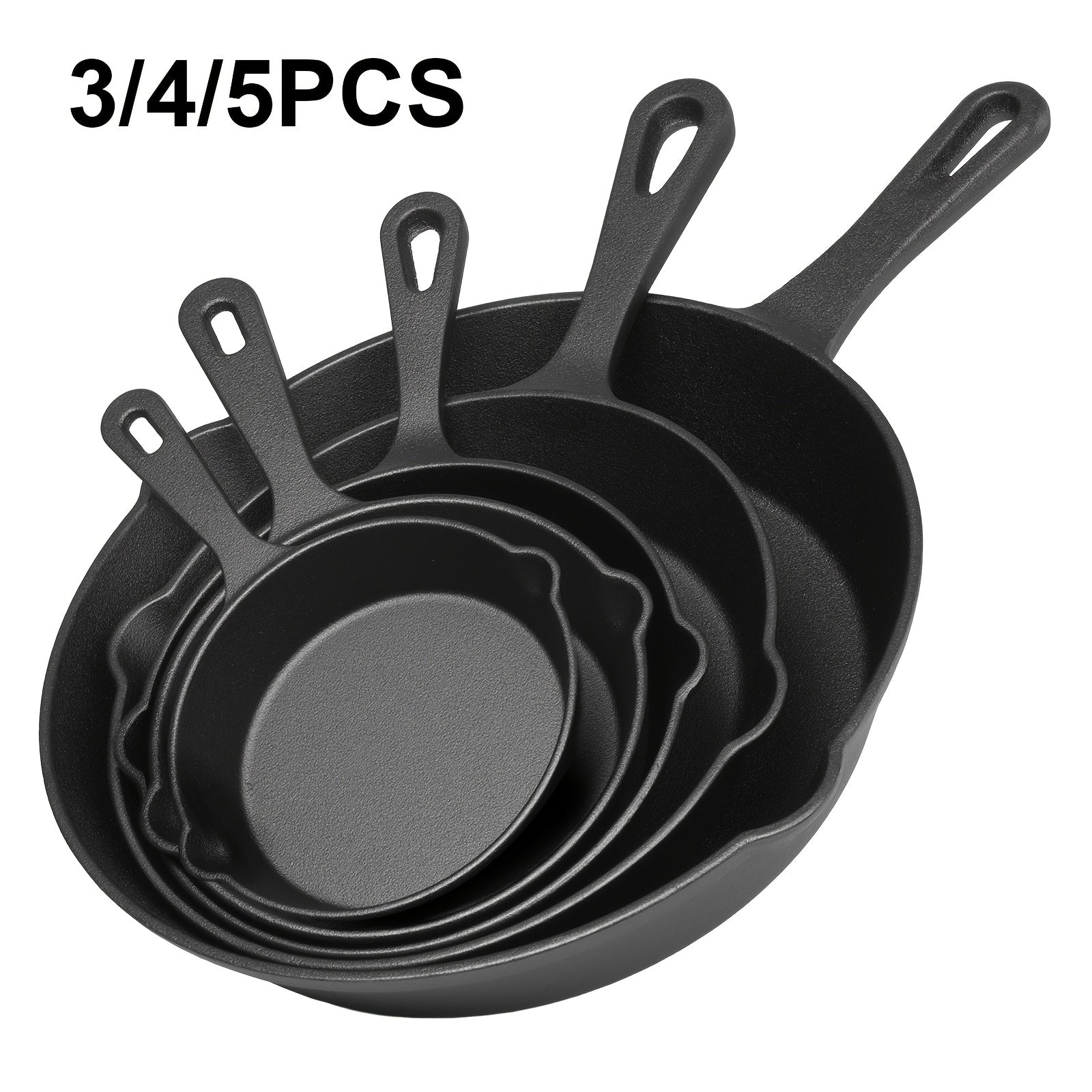 3\u002F4\u002F5pcs Cast Iron Skillet, Heavy-Duty Professional Restaurant Chef Quality Pre-Seasoned Pan Cookware Set, for Frying, Saute, Cooking, Use Indoor\u002FOutdoor, Oven, Grill