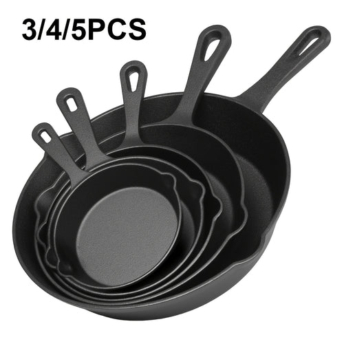 3\u002F4\u002F5pcs Cast Iron Skillet, Heavy-Duty Professional Restaurant Chef Quality Pre-Seasoned Pan Cookware Set, for Frying, Saute, Cooking, Use Indoor\u002FOutdoor, Oven, Grill