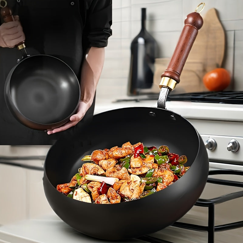 Japanese Cast Iron Wok Large Bellied, Heat Resistant Handle. Suitable for Gas, Induction Other Stoves. This Heavy Duty Non Stick Cookware Is Perfect for All Types Of Cooking, Great for Outdoor Camping, And Works Well for Making Soups, Stewing