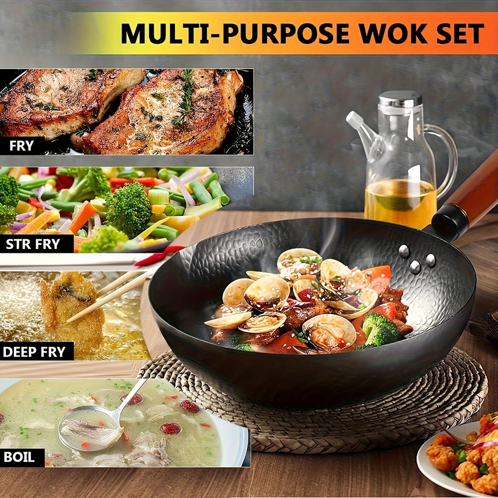 2\u002F14pcs Covered Iron Pot Set - Heat-resistant Cooking Surface - Multifunctional Pot Suitable for All Stoves, Including Cooking Utensils Accessories, Convenient for Frying And Cooking, Diameter 12.6 Inches, Father's Day Gift