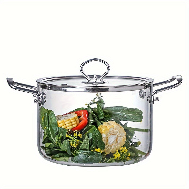 Stainless Steel Handle Glass Stockpot, 7.9in Clear Glass Cookware for Electric Clay Stove\u002FGas Stove, Clear Glass Stewpot with Lid for Mixed Cooking Saucepan, Cooker Heat Cooker Top Pot And Lid, Soup, Milk, Fruit And Spices