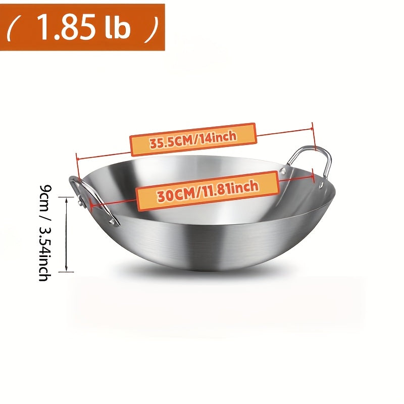 Heavy-Duty Stainless Steel Wok & Frying Pan Suitable for Gas\u002FInduction\u002FElectric Stoves, Professional Non-Stick Cookware with Ergonomic Handle, Compatible for Burners, Stir-Fry Pan for Gas, Induction, Electric Stovetops, Easy to Clean