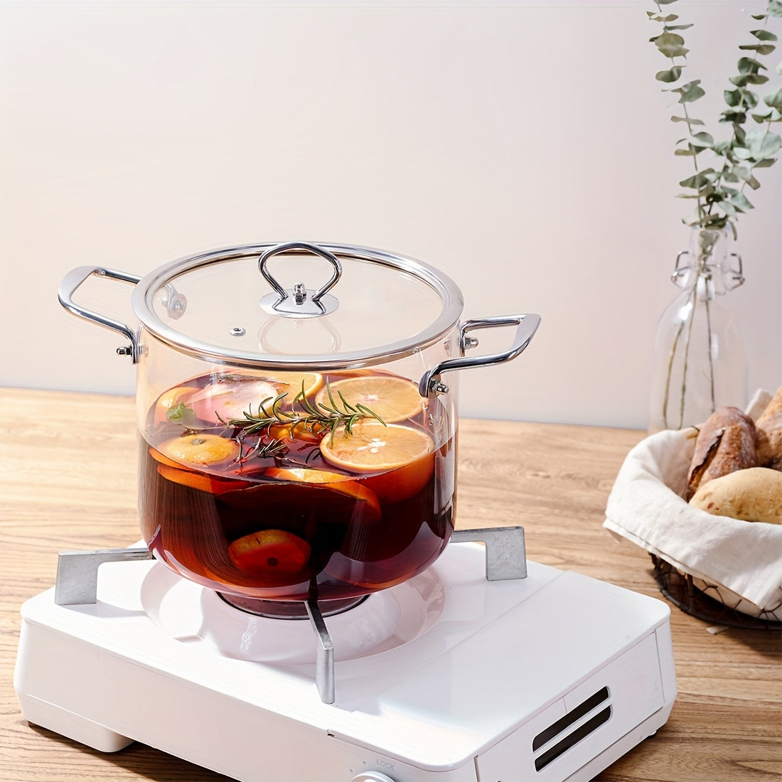 Stainless Steel Handle Glass Stockpot, 7.9in Clear Glass Cookware for Electric Clay Stove\u002FGas Stove, Clear Glass Stewpot with Lid for Mixed Cooking Saucepan, Cooker Heat Cooker Top Pot And Lid, Soup, Milk, Fruit And Spices