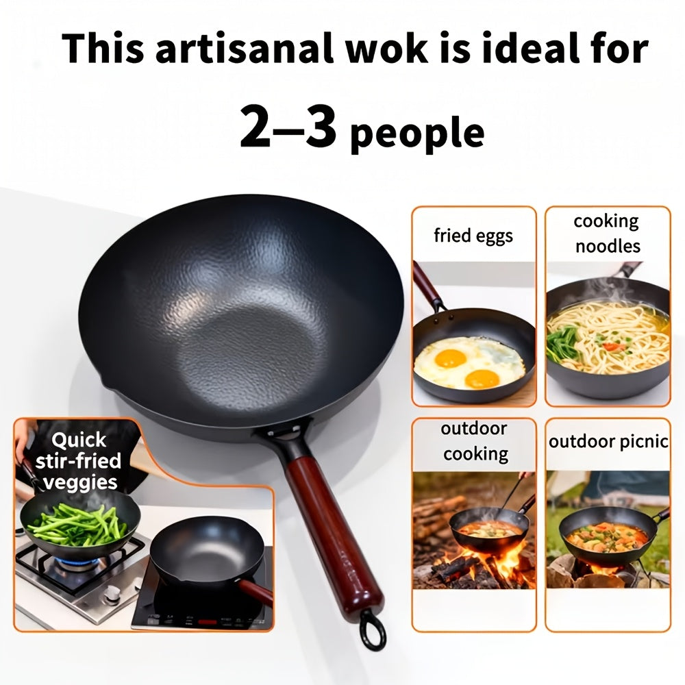 35pcs Woks & Stir-Fry Pans Set with Wooden Lid Cookwares, Cast Iron Wok Pan, No Chemical Coated Flat Bottom Chinese Pan for Induction, Electric, Gas, Halogen All Stoves - 12.6''