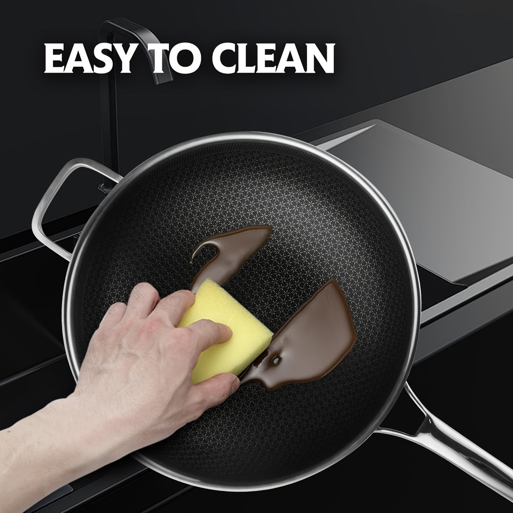 Hybrid 12-Inch Wok with Lid, Pfoa-Free Cookware, Non-Stick Stainless Steel Woks And Stir-Fry Pans, Safe for Dishwasher And Oven, Compatible with Induction Cooking