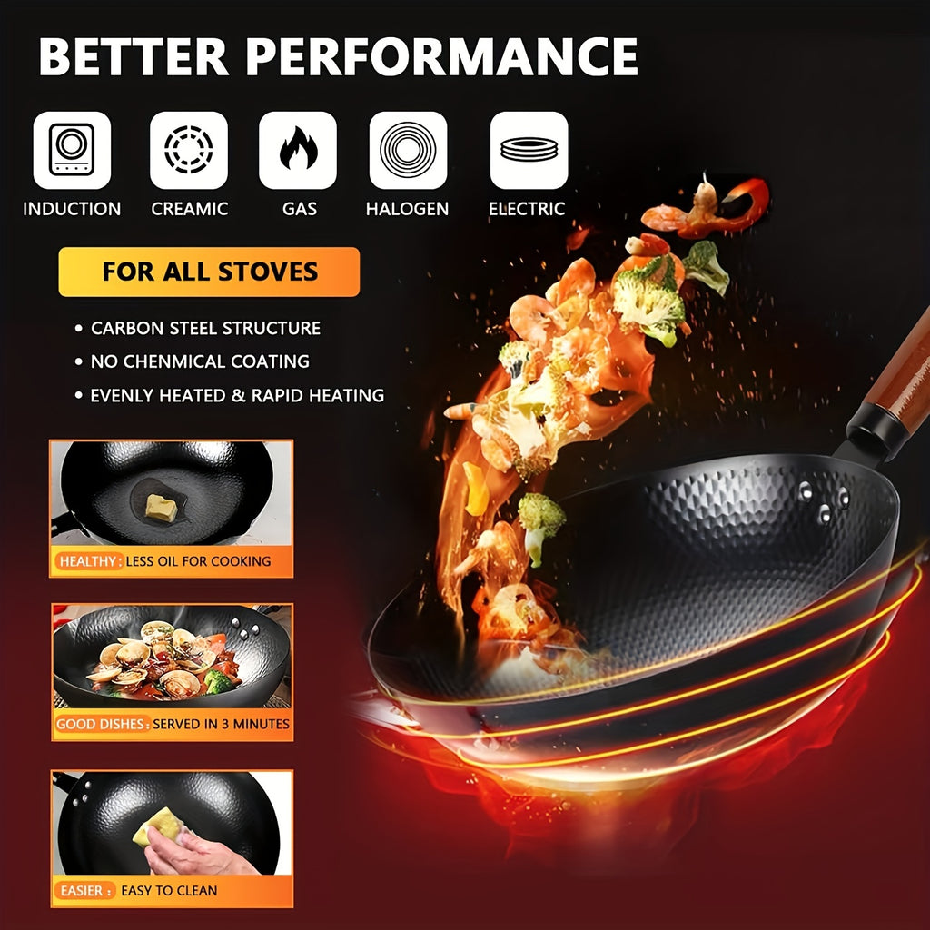 1 Set Of Covered Wok - Non Stick Cast Iron Cookware Frying Pan 12.6 Inches | Suitable for All Stoves, Including 13 Cookware Accessories, Kitchen Utensils, Kitchen Tools, Kitchen Accessories, Kitchen Supplies Camping