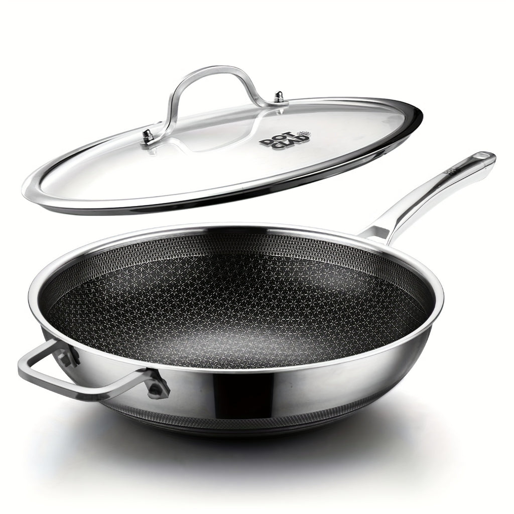 Hybrid 12-Inch Wok with Lid, Pfoa-Free Cookware, Non-Stick Stainless Steel Woks And Stir-Fry Pans, Safe for Dishwasher And Oven, Compatible with Induction Cooking