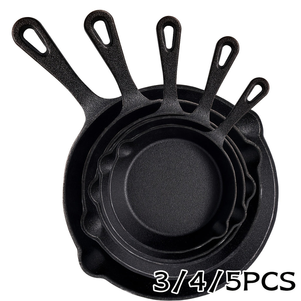 Cast Iron Skillet, Cast Iron Frying Pan Uncoated Set, Frying Pan with Drip Spout, Heavy Duty Pan Cookware, Household Pans, Kitchen Accessories, Home Cooking, Suitable for Frying, Stir-Frying, Cooking, Baking