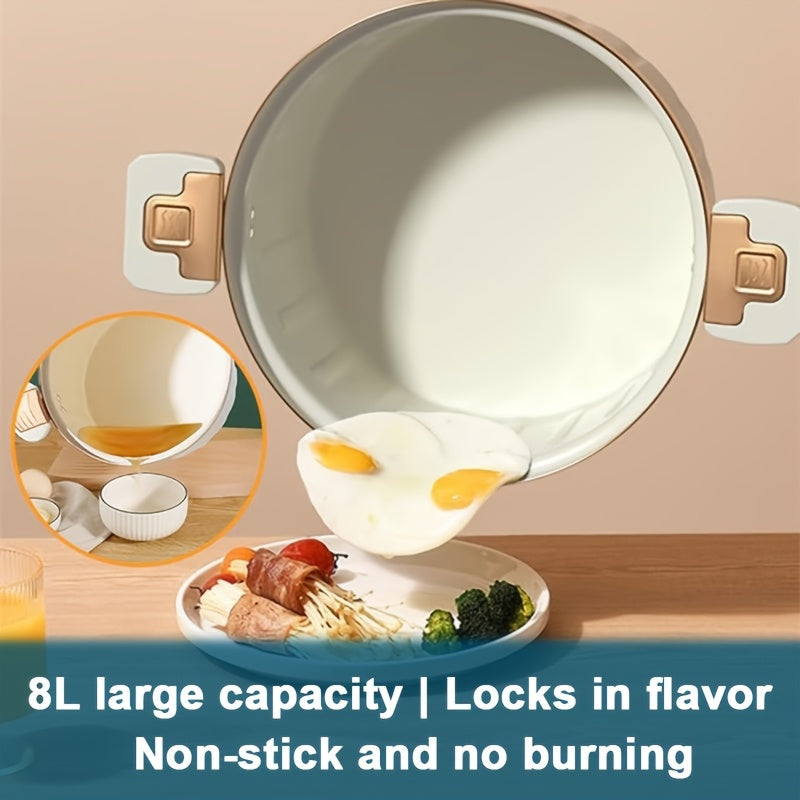 2.11gal Spacious Multi-Functional Non-Stick Cooking Pot for Steaming, Boiling, And Frying. It Includes a Push-Pull Locking Mechanism with Silicone Sealing, Perfect for Big Family Gatherings And Holiday Meals Like Easter And Labor Day