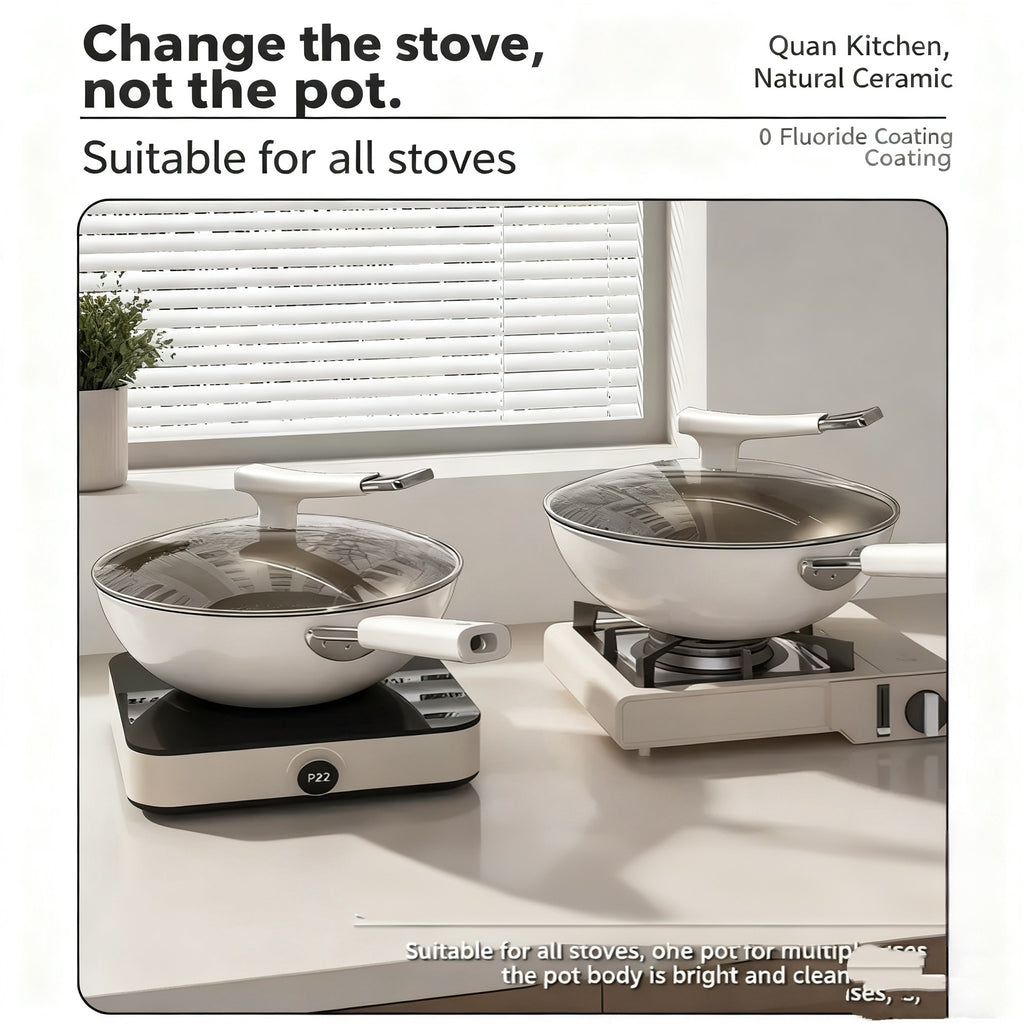 for home Use Non-Stick Frying Pan, Made of Titanium, Uncoated, Ceramic, Flat-Bottom Stir-Fry Pan, Suitable for Gas And Induction Cooktops