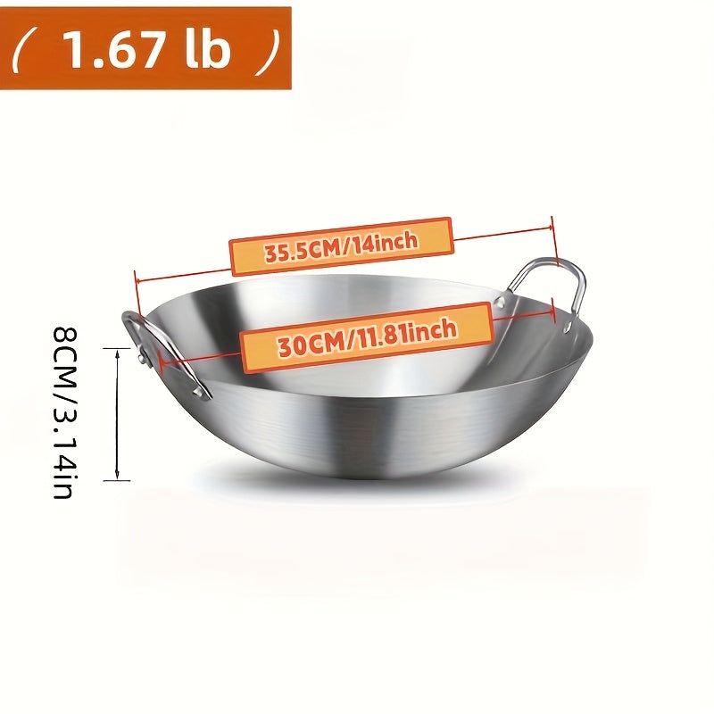 Heavy-Duty Stainless Steel Wok & Frying Pan Suitable for Gas\u002FInduction\u002FElectric Stoves, Professional Non-Stick Cookware with Ergonomic Handle, Compatible for Burners, Stir-Fry Pan for Gas, Induction, Electric Stovetops, Easy to Clean