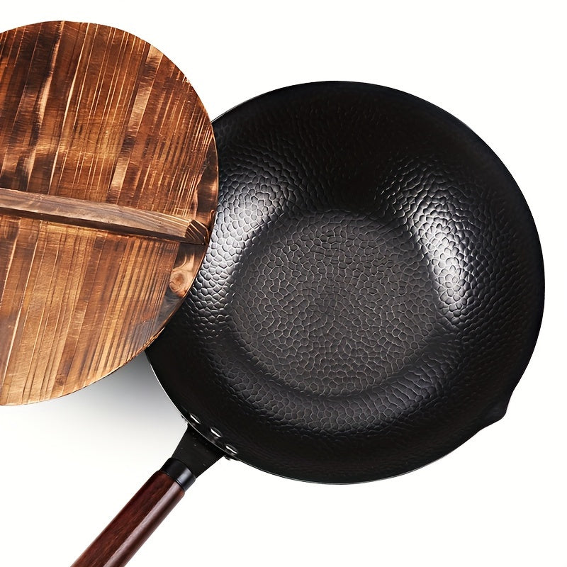 Cast Iron Wok with 11pcs Cookware Accessories, Chinese Wok Pan 12.6 Inch, Stir-fey Pan, Flat Bottom Carbon Stell Wok,, for Induction, Electric, Gas, Halogen, All Stoves, Kitchen Utensils, Kitchen Gadgets, Kitchen Accessories, Home Kitchen Items