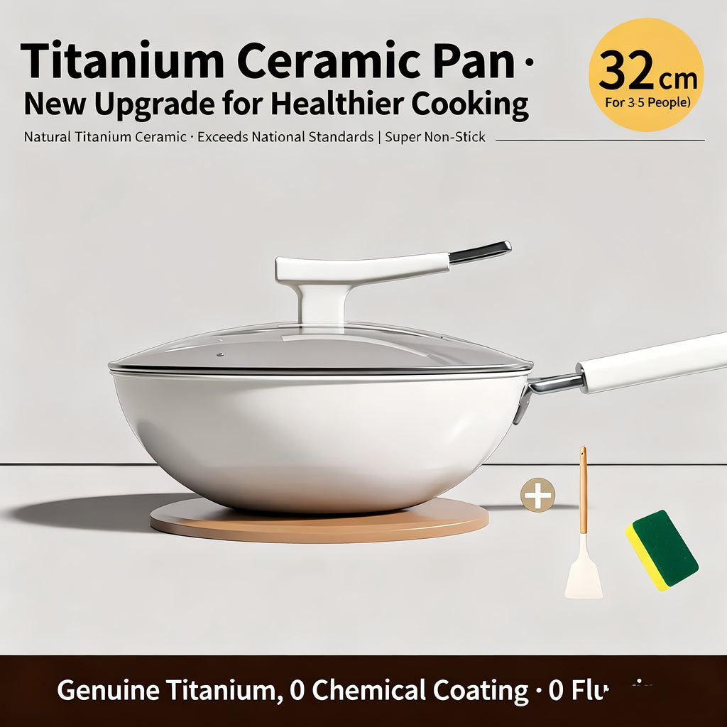 for home Use Non-Stick Frying Pan, Made of Titanium, Uncoated, Ceramic, Flat-Bottom Stir-Fry Pan, Suitable for Gas And Induction Cooktops