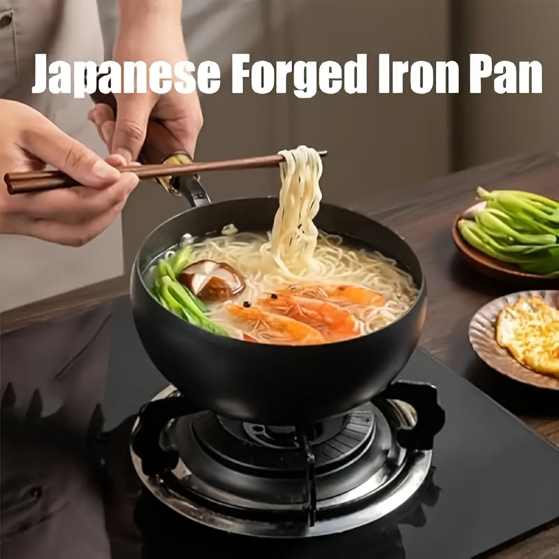 1pc of Suntuup Japanese Iron Skillet, 9.45 Inches in Diameter, Uncoated Cast Iron Frying Pan, Small Wok for Gas Cooking, Round-Bottom Stir Fry Pan with a Wooden Lid, Compatible with Induction And Gas Stoves, Ideal for Home Kitchen Use