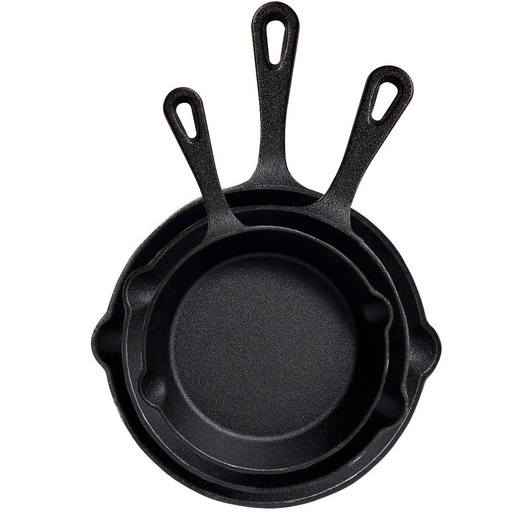 Cast Iron Skillet, Cast Iron Frying Pan Uncoated Set, Frying Pan with Drip Spout, Heavy Duty Pan Cookware, Household Pans, Kitchen Accessories, Home Cooking, Suitable for Frying, Stir-Frying, Cooking, Baking