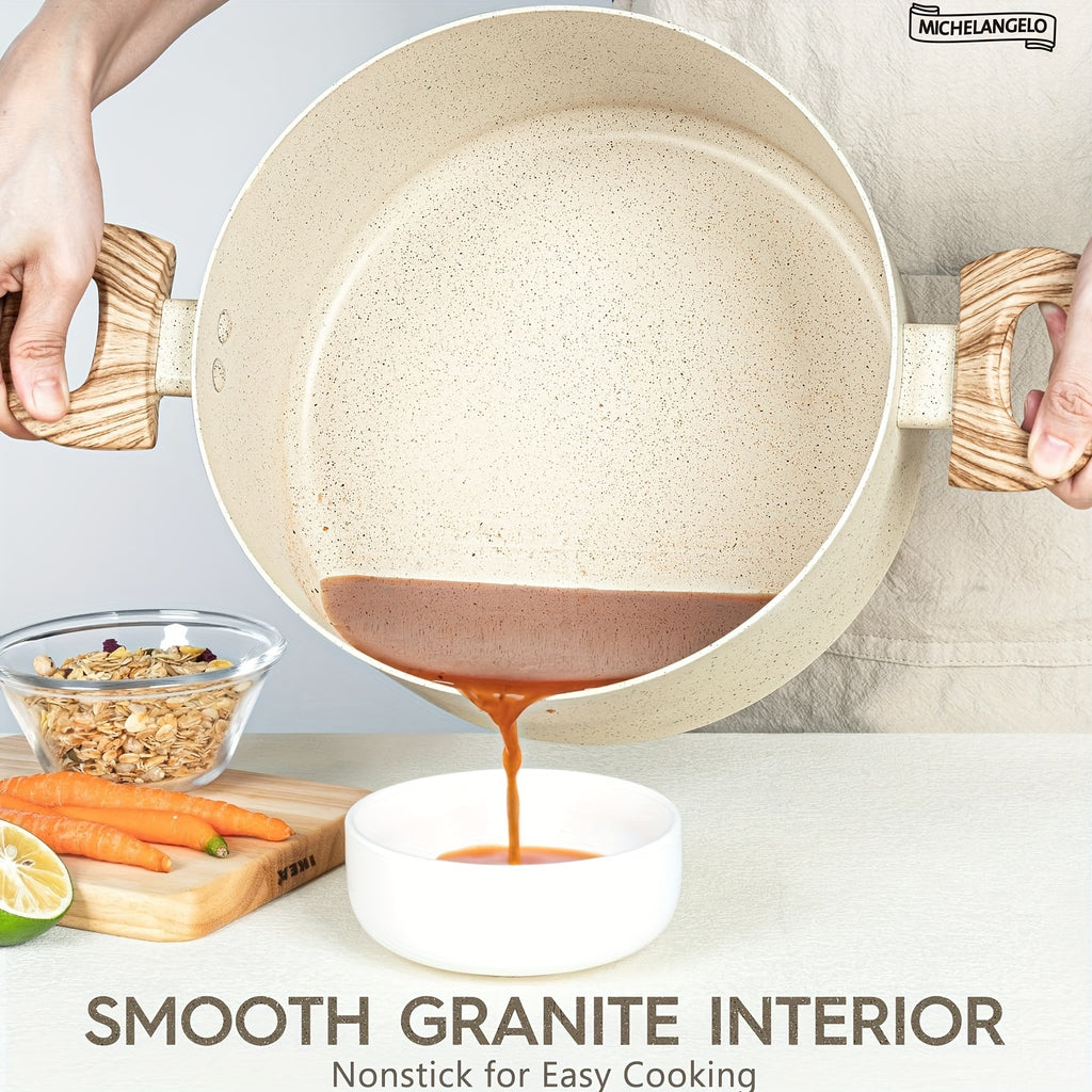 Stock Pot with Lid, Granite Soup Pot with Lid, Induction Pot with Stay-cool Handle, Nonstick Soup Pot with Lid