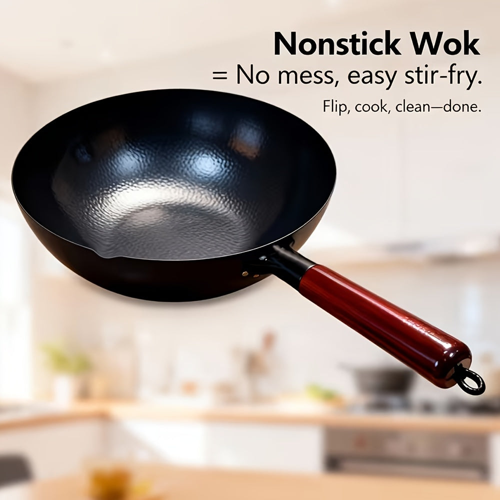 35pcs Woks & Stir-Fry Pans Set with Wooden Lid Cookwares, Cast Iron Wok Pan, No Chemical Coated Flat Bottom Chinese Pan for Induction, Electric, Gas, Halogen All Stoves - 12.6''