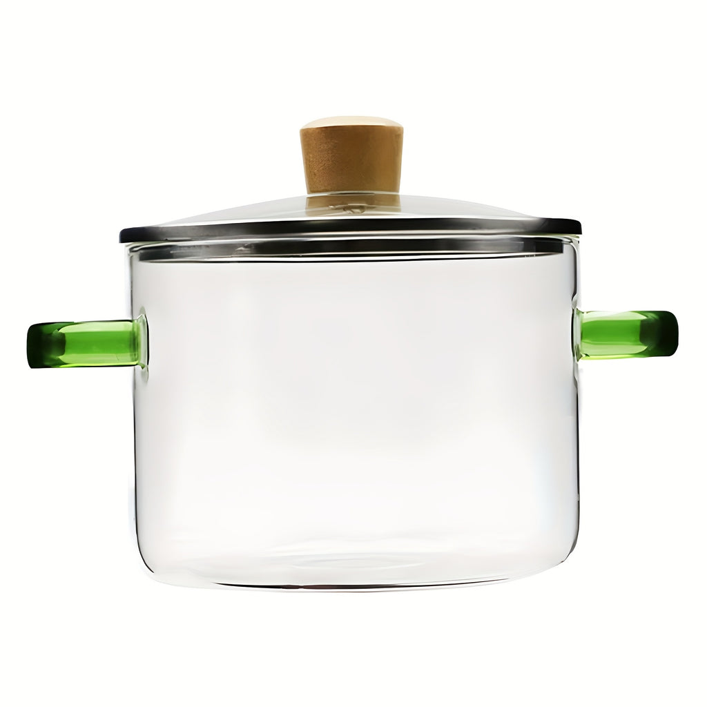 54Oz Borosilicate Glass Cooking Pot with a Yellow Handle, Heat-Resistant And Transparent, Ideal for Soups, Congee, And Suitable for Both Stoves And Ovens. Perfect for Families And Restaurants, Great for Soups, Milk, Ramen