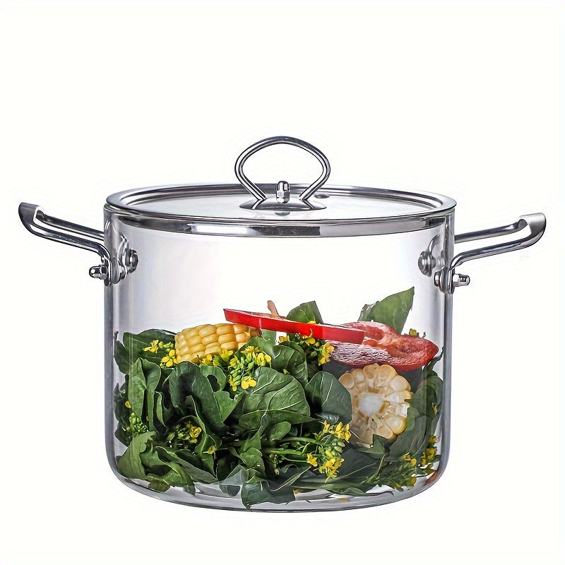 Stainless Steel Handle Glass Stockpot, 7.9in Clear Glass Cookware for Electric Clay Stove\u002FGas Stove, Clear Glass Stewpot with Lid for Mixed Cooking Saucepan, Cooker Heat Cooker Top Pot And Lid, Soup, Milk, Fruit And Spices