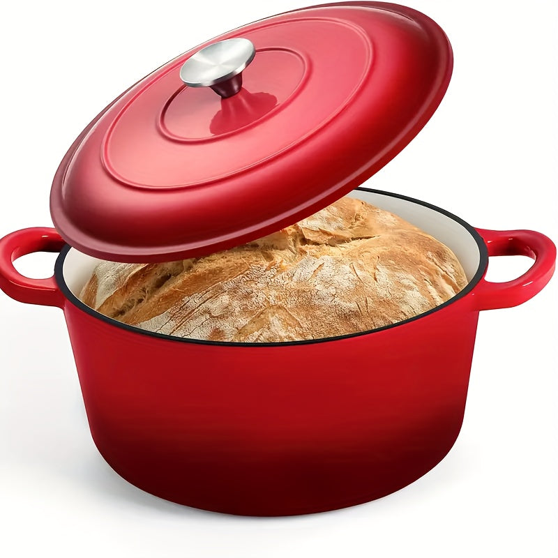 Large-Capacity Soup Pot, Dutch Oven Pot, Cast Iron Enamel Stew Pot with Double Ears - Non-Stick Heavy-Duty Black Pot for Induction & Gas Stoves, Even Heat Distribution, Glass Lid Compatible, Ideal for Soups, Stews, Slow Cooking & Braising, Orange