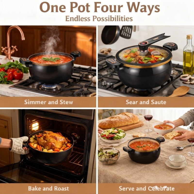 Large Capacity 8.45QT Non-Stick Stockpot with Twist Lock Handle - Heavy-Duty Ceramic Construction, Induction & for gas Stove Compatible, for Home, Restaurant, Hotel