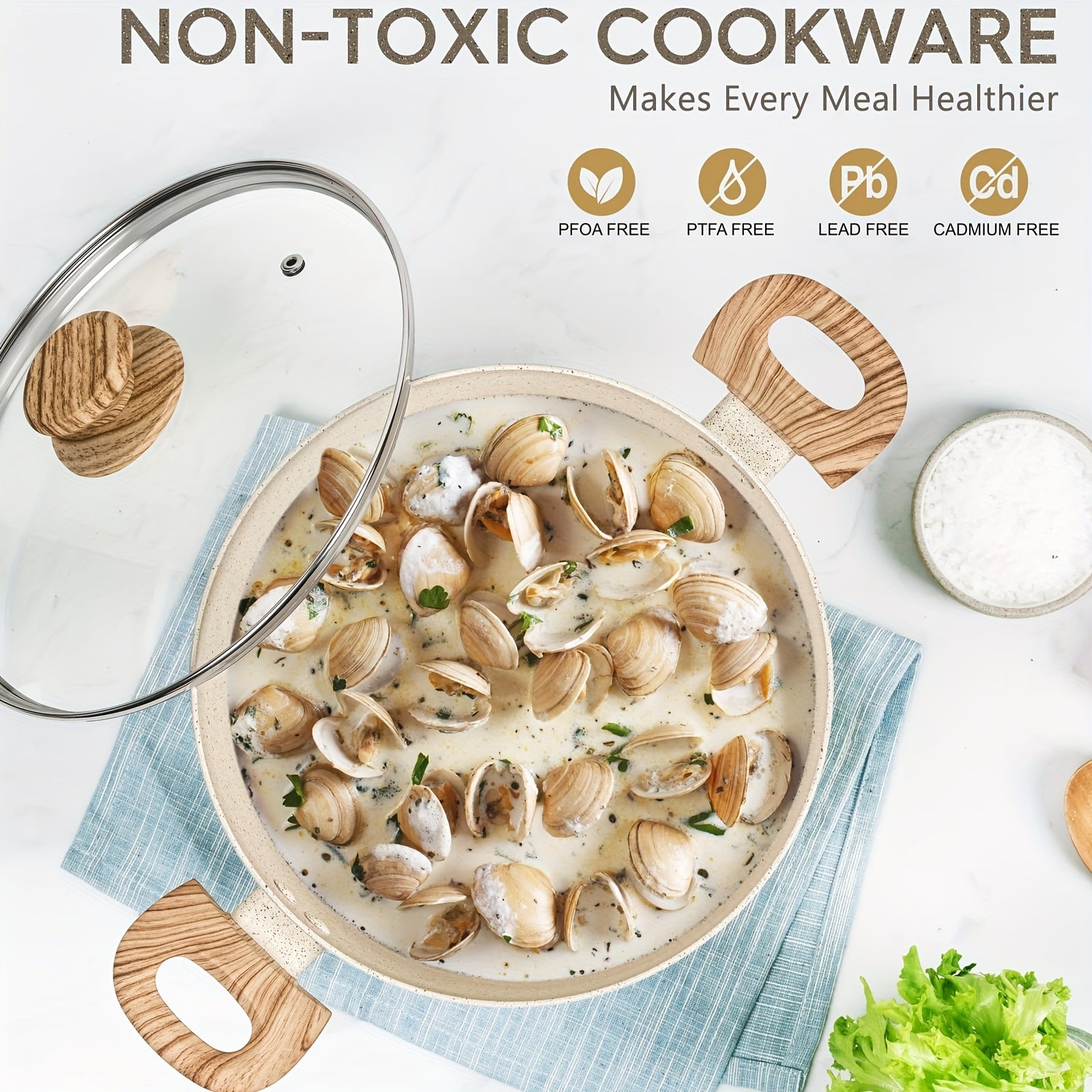 Stock Pot with Lid, Granite Soup Pot with Lid, Induction Pot with Stay-cool Handle, Nonstick Soup Pot with Lid