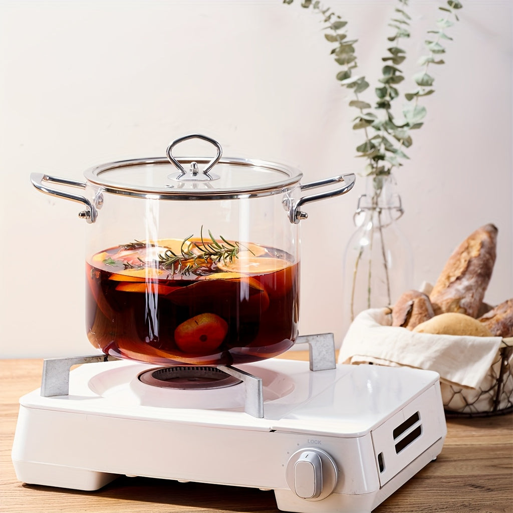 Stainless Steel Handle Glass Stockpot, 7.9in Clear Glass Cookware for Electric Clay Stove\u002FGas Stove, Clear Glass Stewpot with Lid for Mixed Cooking Saucepan, Cooker Heat Cooker Top Pot And Lid, Soup, Milk, Fruit And Spices
