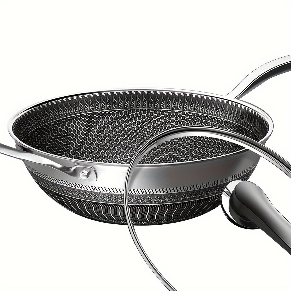 Stainless Steel Wok, 13.3 Inch Non Stick Stir-fry Pan with Lid and Spatula, 2 pcs Kitchen Accessories Gadgets, Compatible with All Cooktops, Kitchen Must Haves, Closeout