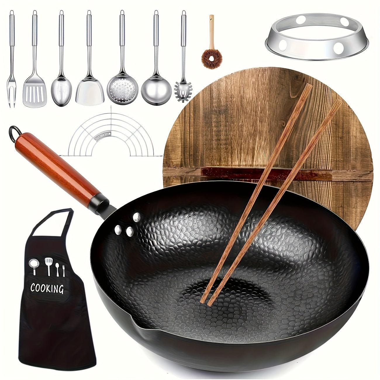 2\u002F14pcs Covered Iron Pot Set - Heat-resistant Cooking Surface - Multifunctional Pot Suitable for All Stoves, Including Cooking Utensils Accessories, Convenient for Frying And Cooking, Diameter 12.6 Inches, Father's Day Gift