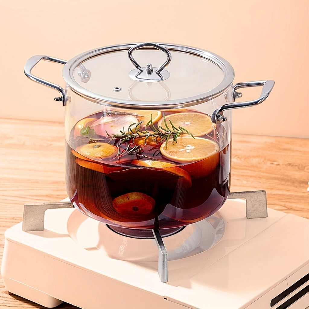 Stainless Steel Handle Glass Stockpot, 7.9in Clear Glass Cookware for Electric Clay Stove\u002FGas Stove, Clear Glass Stewpot with Lid for Mixed Cooking Saucepan, Cooker Heat Cooker Top Pot And Lid, Soup, Milk, Fruit And Spices