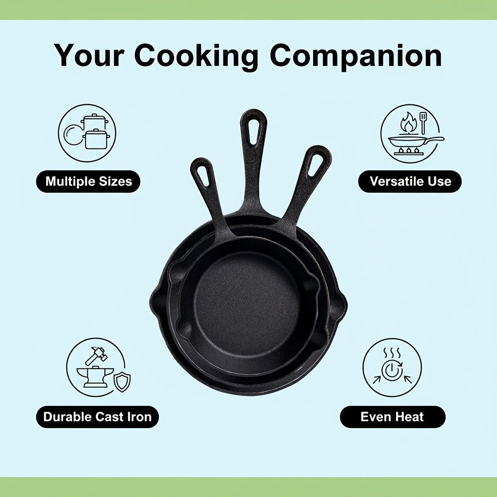 Cast Iron Skillet, Cast Iron Frying Pan Uncoated Set, Frying Pan with Drip Spout, Heavy Duty Pan Cookware, Household Pans, Kitchen Accessories, Home Cooking, Suitable for Frying, Stir-Frying, Cooking, Baking