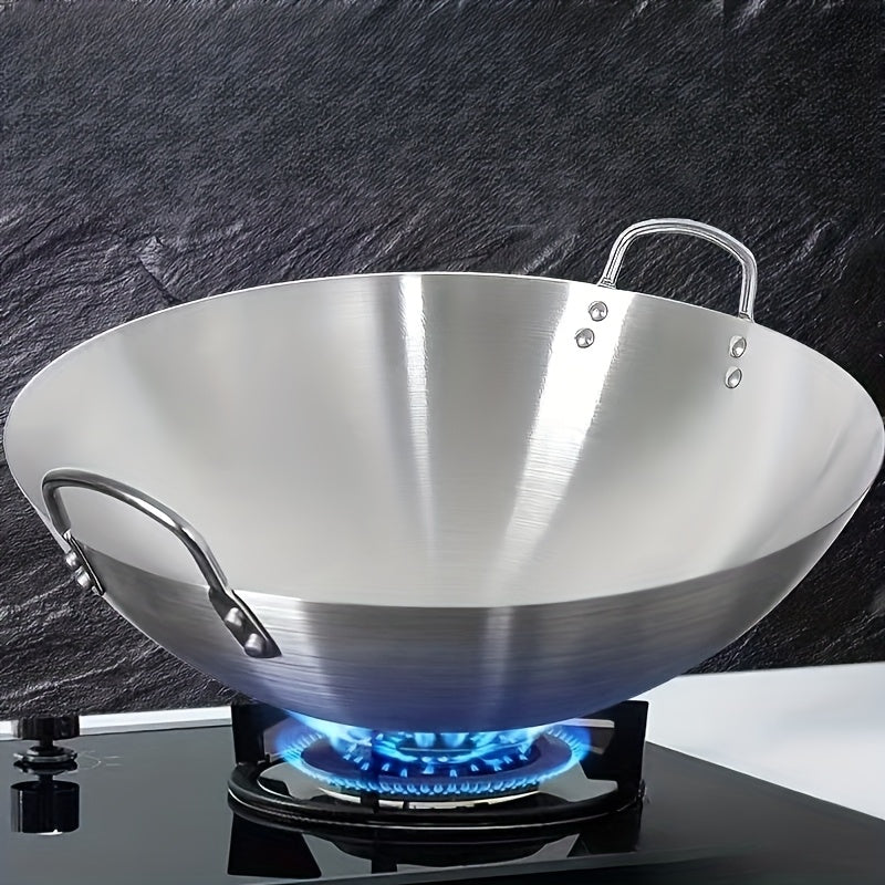 Heavy-Duty Stainless Steel Wok & Frying Pan Suitable for Gas\u002FInduction\u002FElectric Stoves, Professional Non-Stick Cookware with Ergonomic Handle, Compatible for Burners, Stir-Fry Pan for Gas, Induction, Electric Stovetops, Easy to Clean