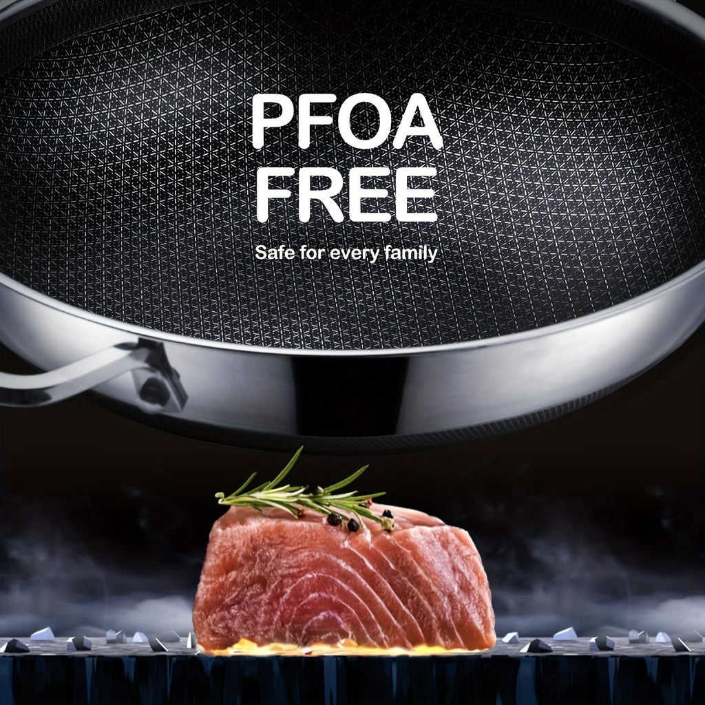 Wok Pan, Hybrid 12 Inch Wok with Lid, PFOA Cookware, Non Stick Stainless Steel Woks & Stir-Fry Pans Nonstick, Dishwasher And Oven Safe, Works on Induction