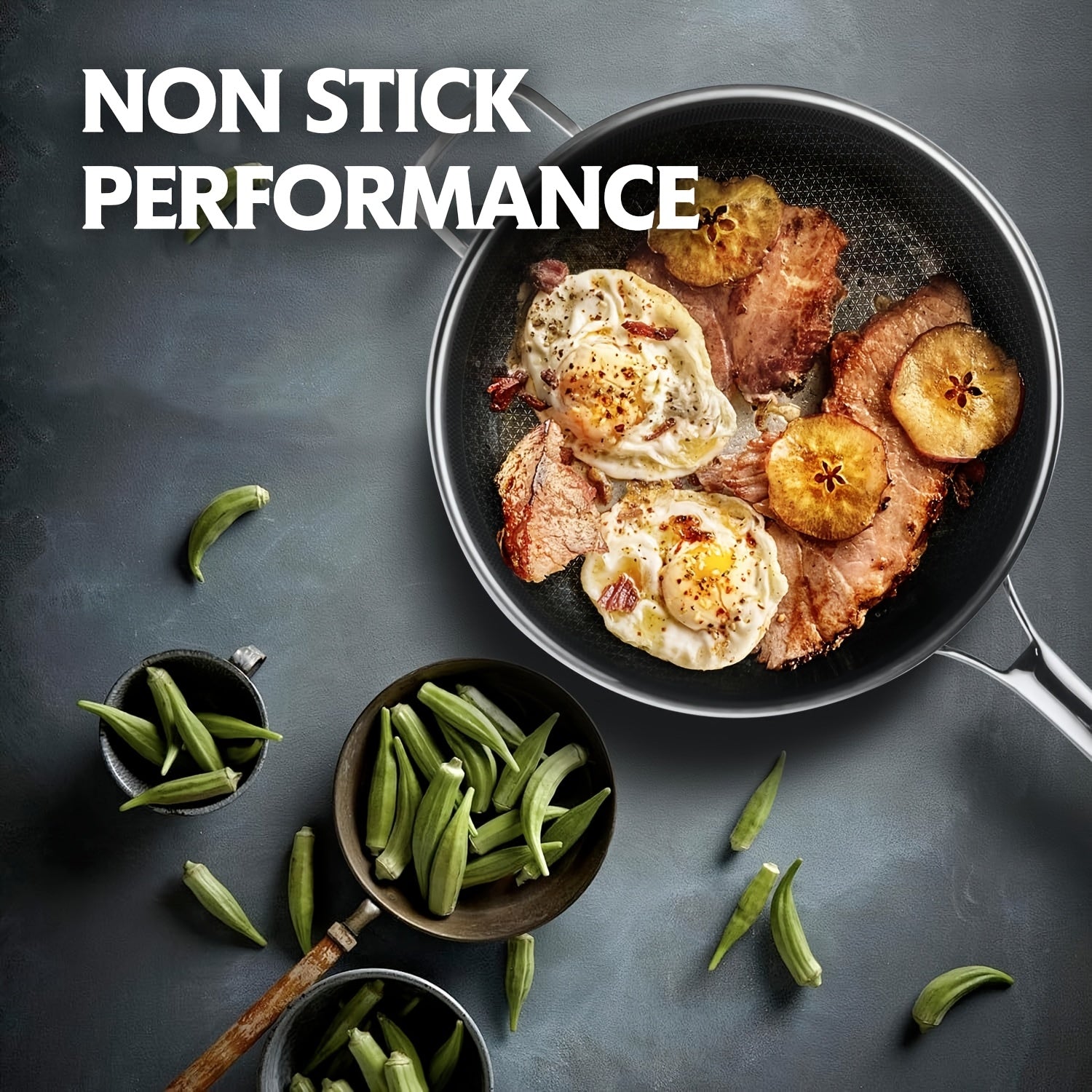 Hybrid 12-Inch Wok with Lid, Pfoa-Free Cookware, Non-Stick Stainless Steel Woks And Stir-Fry Pans, Safe for Dishwasher And Oven, Compatible with Induction Cooking