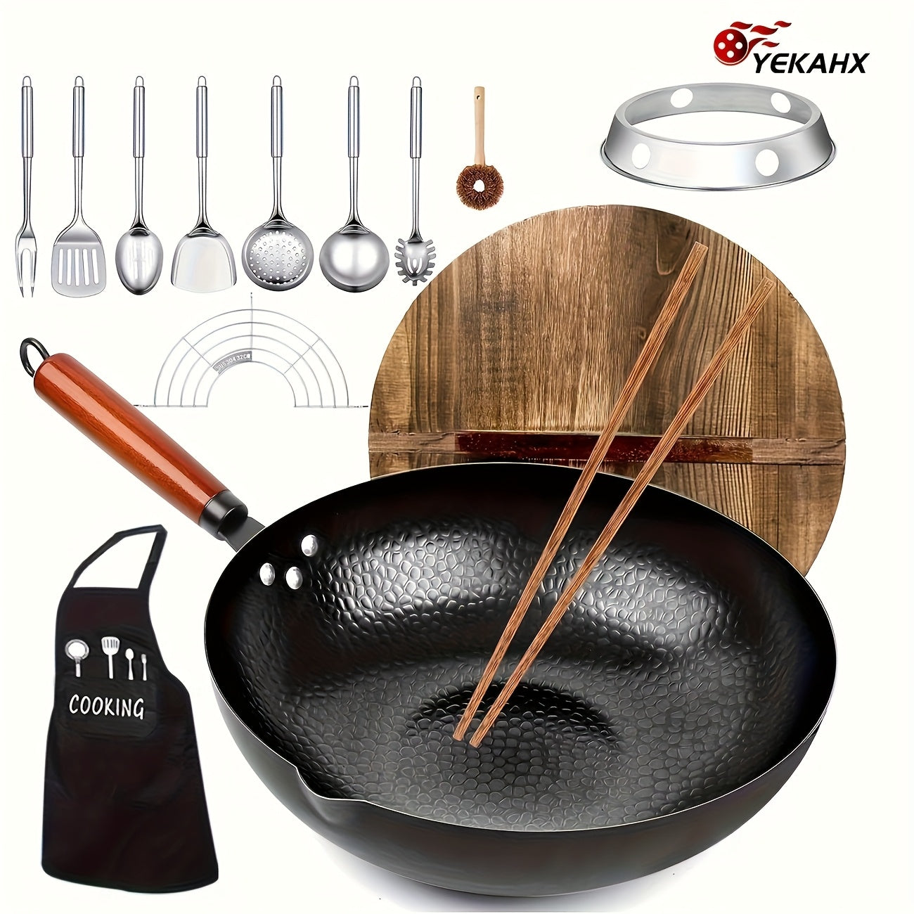 2\u002F14pcs Covered Iron Pot Set - Heat-resistant Cooking Surface - Multifunctional Pot Suitable for All Stoves, Including Cooking Utensils Accessories, Convenient for Frying And Cooking, Diameter 12.6 Inches, Father's Day Gift