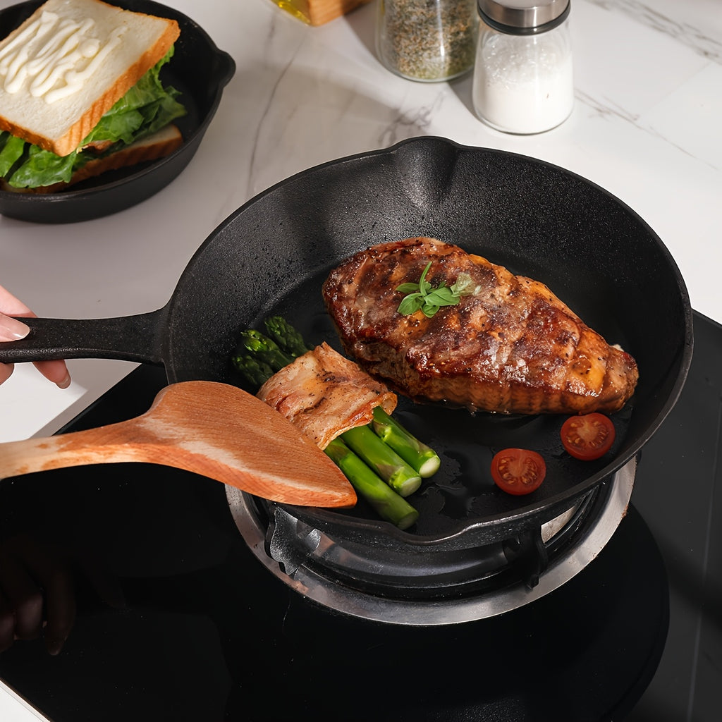 Cast Iron Skillet, Cast Iron Frying Pan Uncoated Set, Frying Pan with Drip Spout, Heavy Duty Pan Cookware, Household Pans, Kitchen Accessories, Home Cooking, Suitable for Frying, Stir-Frying, Cooking, Baking