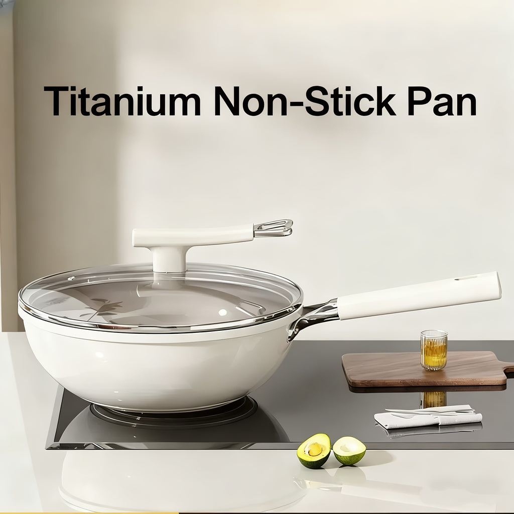 for home Use Non-Stick Frying Pan, Made of Titanium, Uncoated, Ceramic, Flat-Bottom Stir-Fry Pan, Suitable for Gas And Induction Cooktops