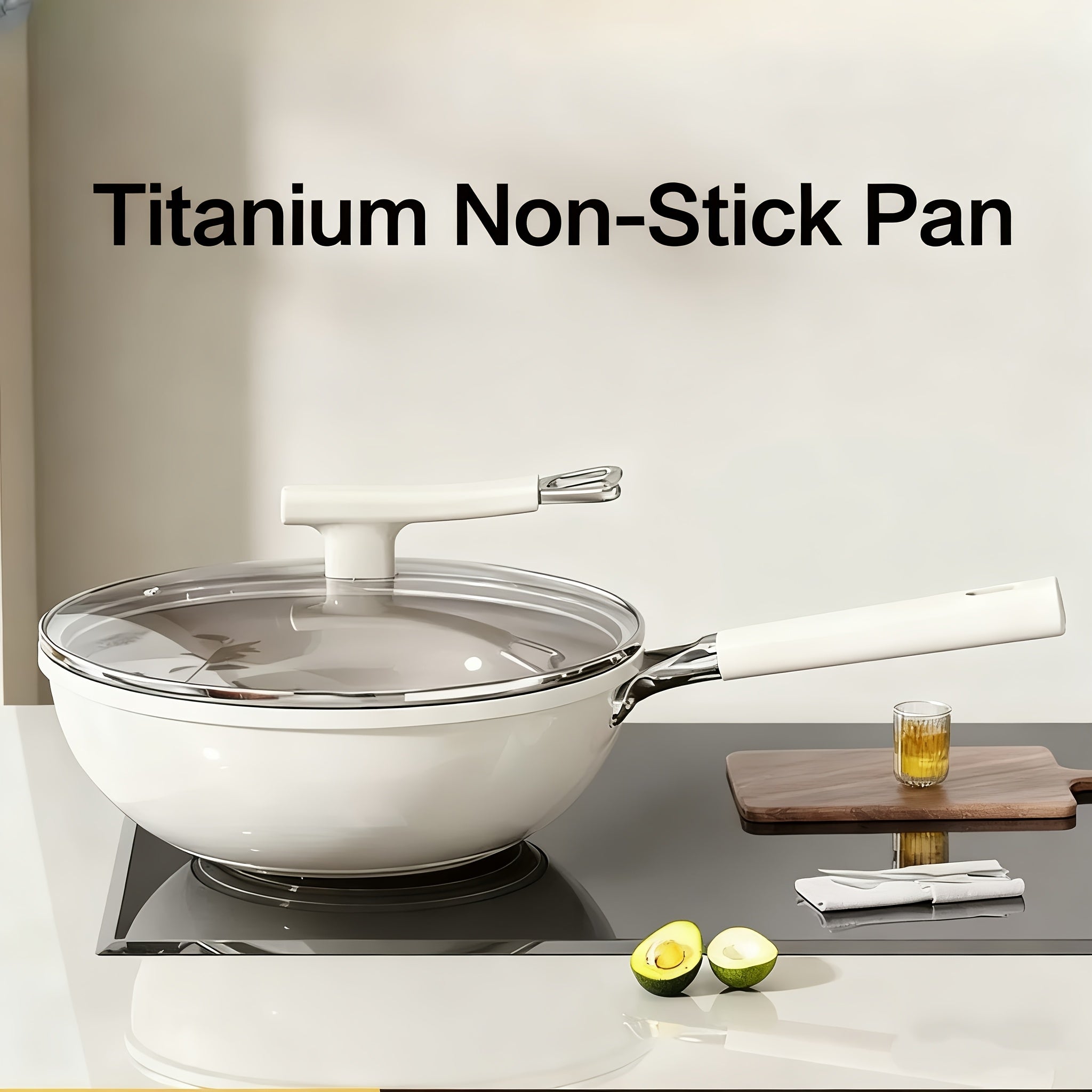 for home Use Non-Stick Frying Pan, Made of Titanium, Uncoated, Ceramic, Flat-Bottom Stir-Fry Pan, Suitable for Gas And Induction Cooktops