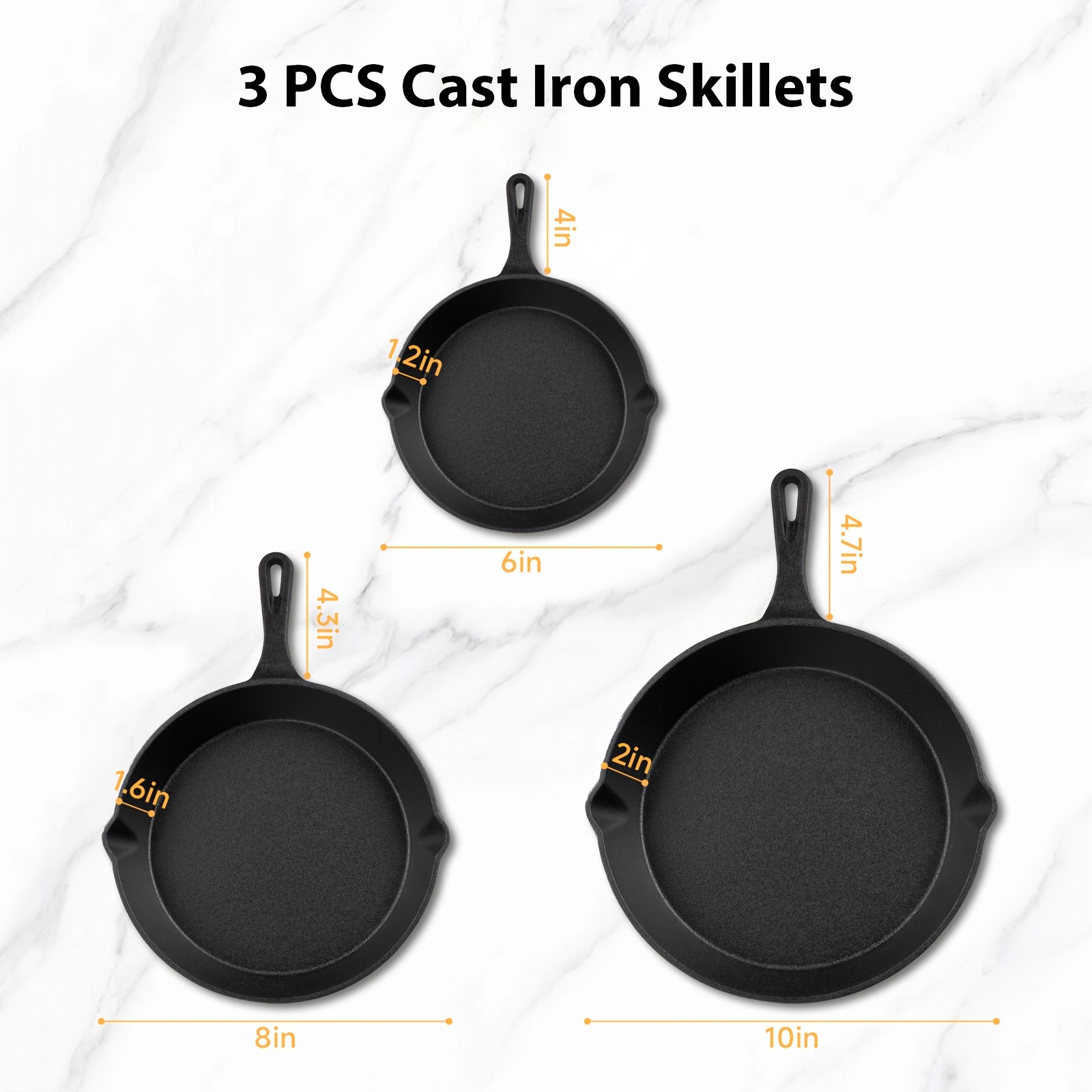 3\u002F4\u002F5pcs Cast Iron Skillet, Heavy-Duty Professional Restaurant Chef Quality Pre-Seasoned Pan Cookware Set, for Frying, Saute, Cooking, Use Indoor\u002FOutdoor, Oven, Grill