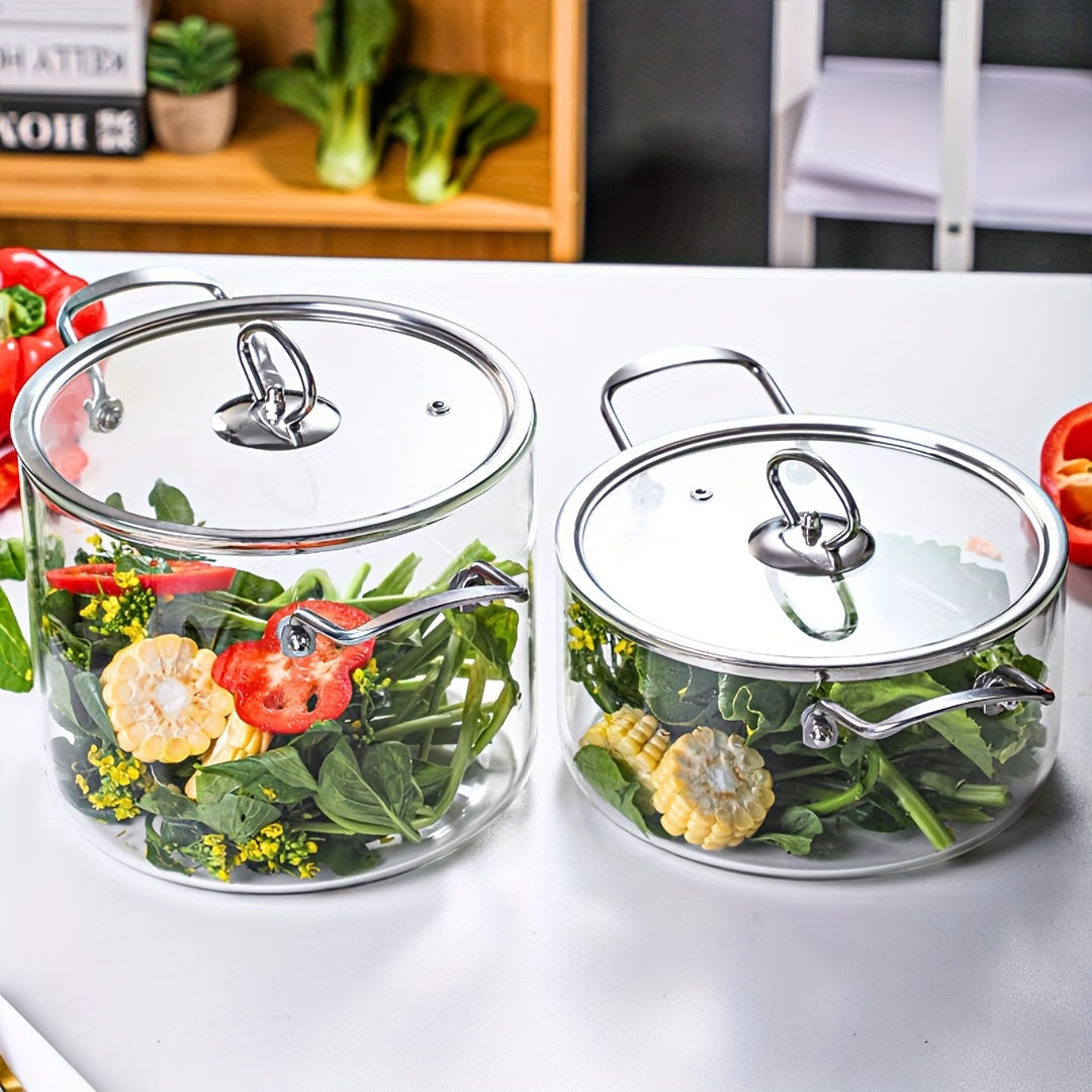 Stainless Steel Handle Glass Stockpot, 7.9in Clear Glass Cookware for Electric Clay Stove\u002FGas Stove, Clear Glass Stewpot with Lid for Mixed Cooking Saucepan, Cooker Heat Cooker Top Pot And Lid, Soup, Milk, Fruit And Spices