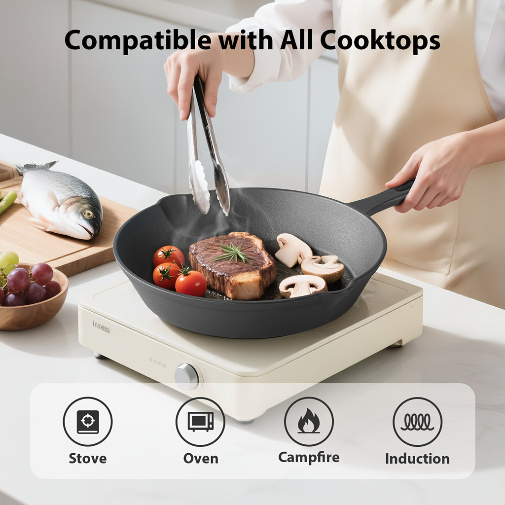 3\u002F4\u002F5pcs Cast Iron Skillet, Heavy-Duty Professional Restaurant Chef Quality Pre-Seasoned Pan Cookware Set, for Frying, Saute, Cooking, Use Indoor\u002FOutdoor, Oven, Grill